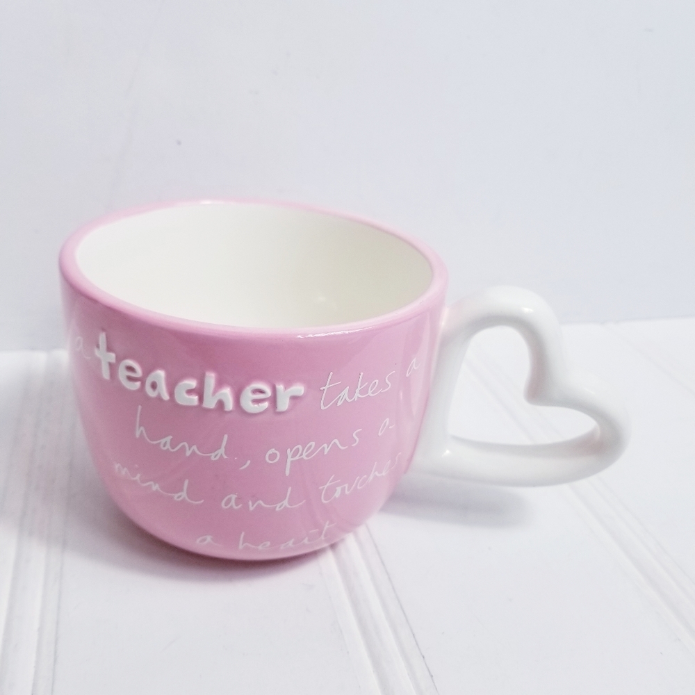 Sandra Magsamen Teacher Mug Pink Heart Handle Inspirational Ceramic Cup